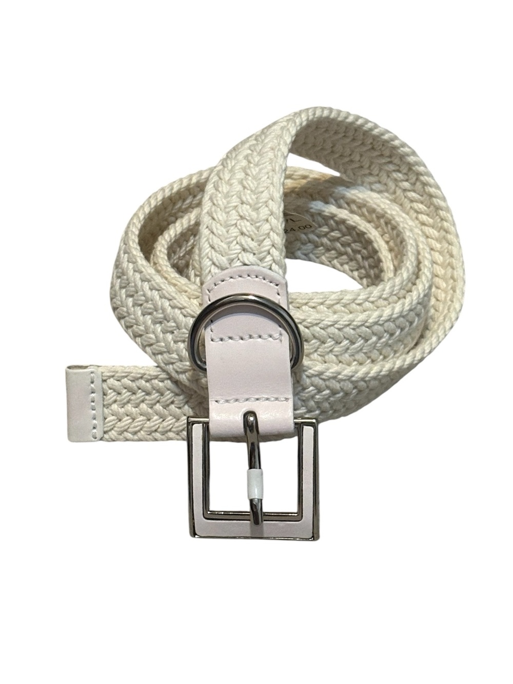 Liz Claiborne Vintage Belt 90s White Cotton Braided Leather Trim Woven M/L